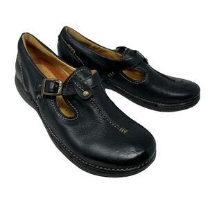 Clarks Black Leather Unstructured Mary Jane Buckle Comfort Shoes Size 8 NWOB